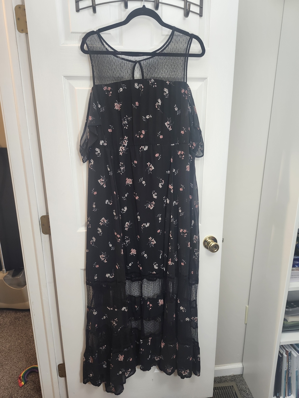 Torrid Black Floral Mesh Maxi Dress with Pink Accents, Torrid 24 = 3X
